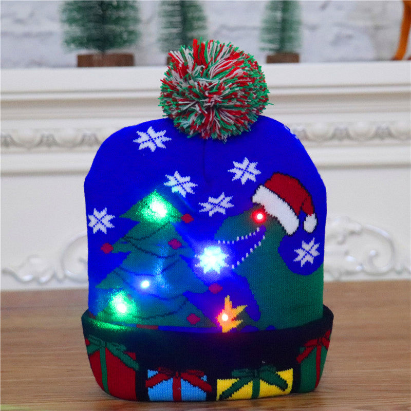 大人と子供のためのクリスマス帽子、美しい思い出を作るためのカラフルなニットのクリスマス帽子とLED