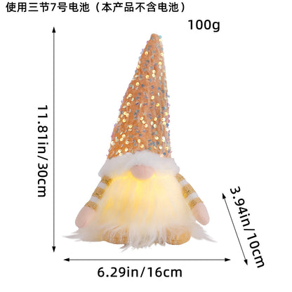 クリスマス装飾 - 光るルドルフ人形 スパンコール付き フェイスレスドール