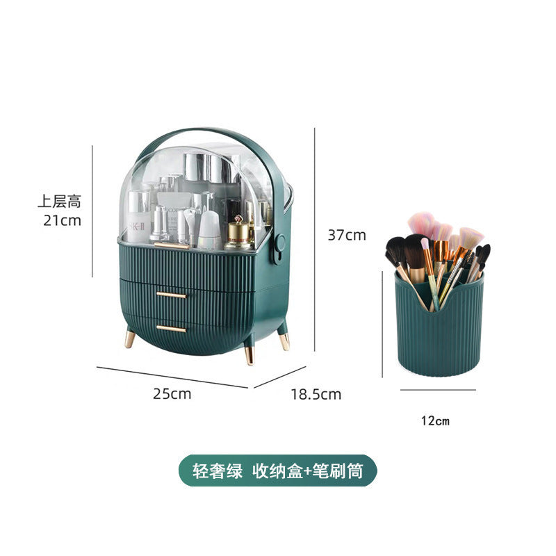 化粧品収納ボックス - 透明 引き出し スキンケア デスクトップ 防塵 取っ手付き