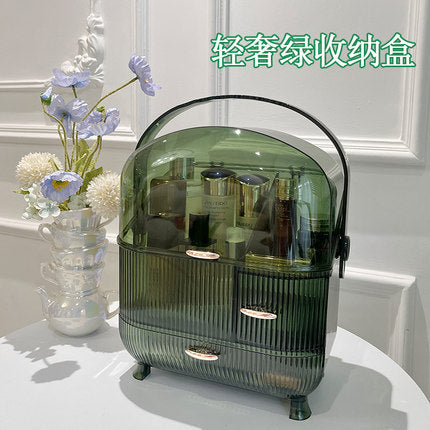 化粧品収納ボックス - 透明 引き出し スキンケア デスクトップ 防塵 取っ手付き