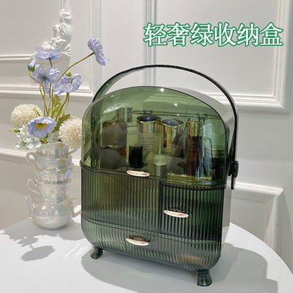 化粧品収納ボックス - 透明 引き出し スキンケア デスクトップ 防塵 取っ手付き