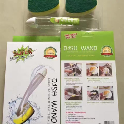 食器洗いブラシ 取り外し可能ハンドル - 洗剤入れ スポンジ 強力洗浄