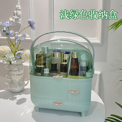 化粧品収納ボックス - 透明 引き出し スキンケア デスクトップ 防塵 取っ手付き