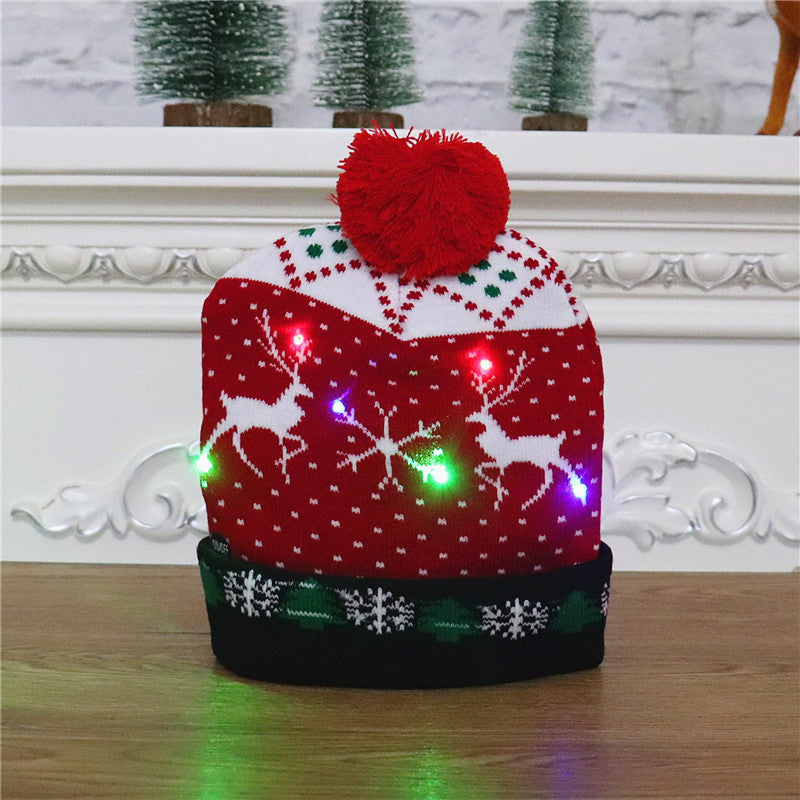 大人と子供のためのクリスマス帽子、美しい思い出を作るためのカラフルなニットのクリスマス帽子とLED