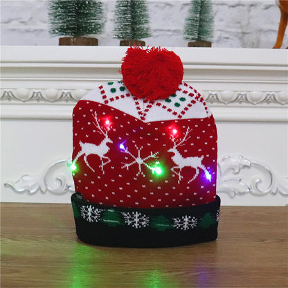 大人と子供のためのクリスマス帽子、美しい思い出を作るためのカラフルなニットのクリスマス帽子とLED
