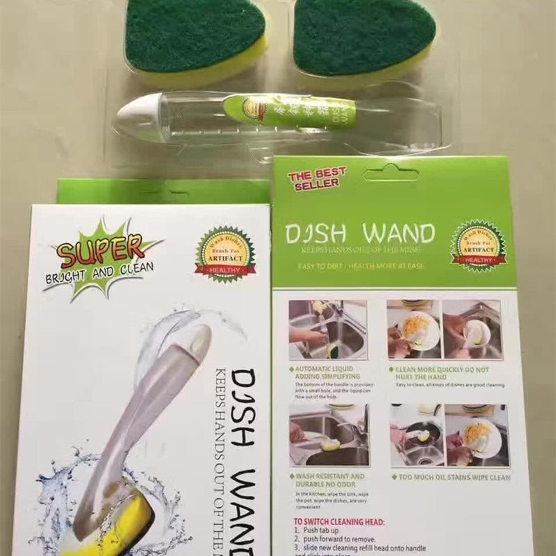 食器洗いブラシ 取り外し可能ハンドル - 洗剤入れ スポンジ 強力洗浄