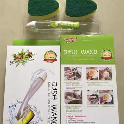 食器洗いブラシ 取り外し可能ハンドル - 洗剤入れ スポンジ 強力洗浄