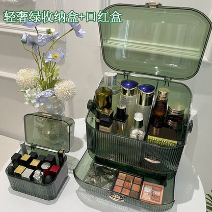 化粧品収納ボックス - 透明 引き出し スキンケア デスクトップ 防塵 取っ手付き