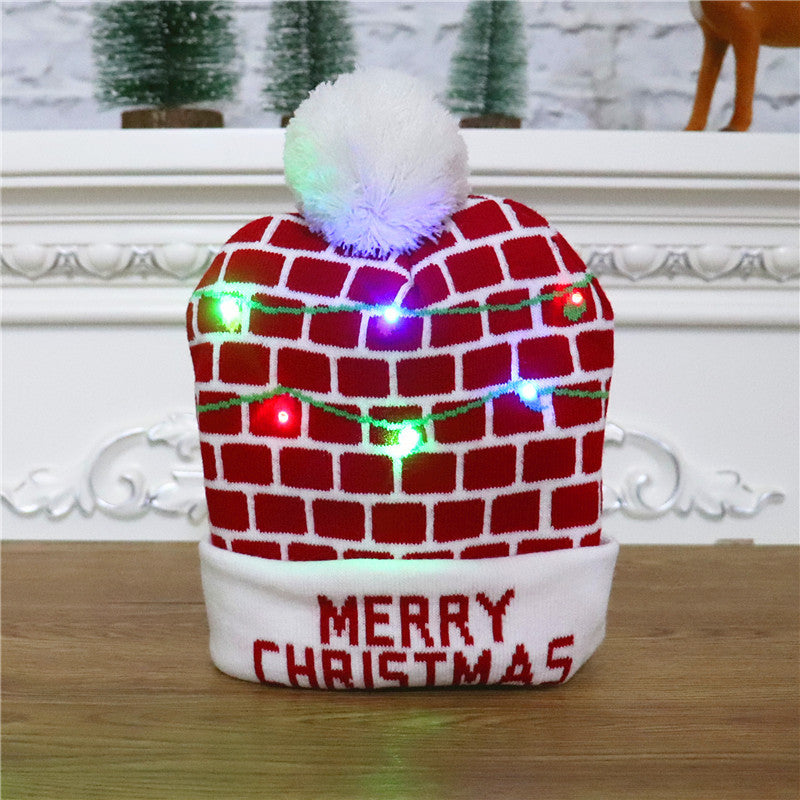 大人と子供のためのクリスマス帽子、美しい思い出を作るためのカラフルなニットのクリスマス帽子とLED